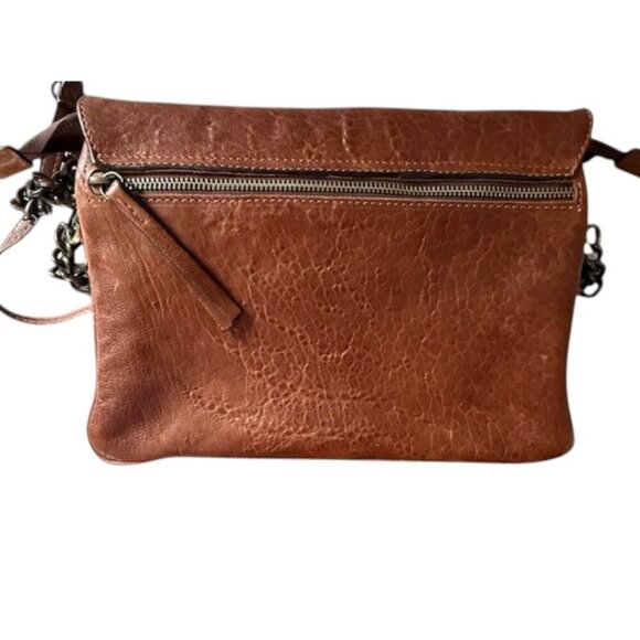 MAXON COLLECTION Brown Worn Textured Leather Crossbody Bag Chain Made in Italy - Picture 12 of 16